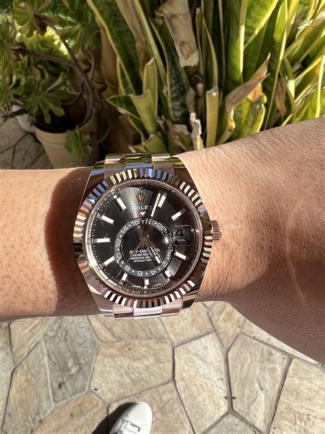 rolex sky dweller rose gold slate dial|rolex sky dweller price used.